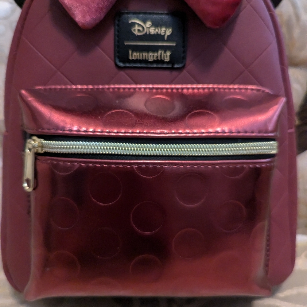 Disney Minnie Maroon, Multi-textured Loungefly Backpack - Picture 7 of 8